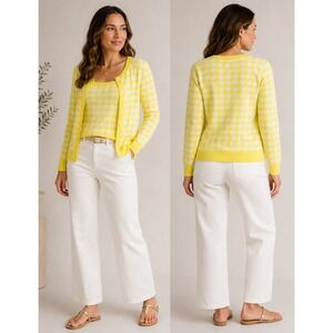 NWT Zero Degrees Celsius Yellow Gingham Cardigan and Tank Sweater Set M
